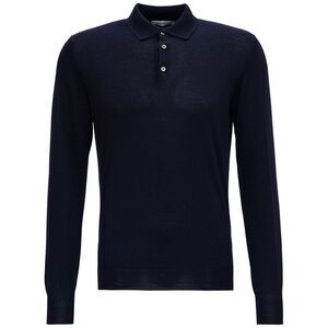 Gaudenzi Men Blue Long Sleeveed Polo Shirt In Wool And Silk